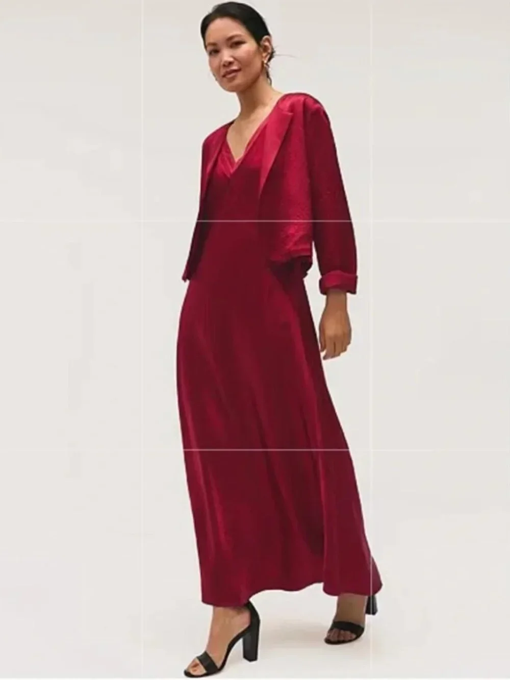 NWT Eileen Fisher RUBY Textured Satin V - Neck Dress - Picture 3 of 4